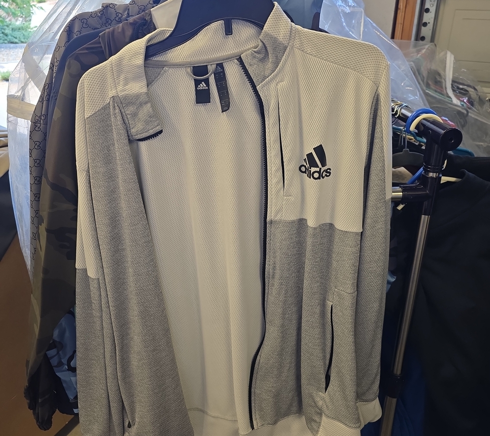 adidas White and Gray Athletic Zip Jacket